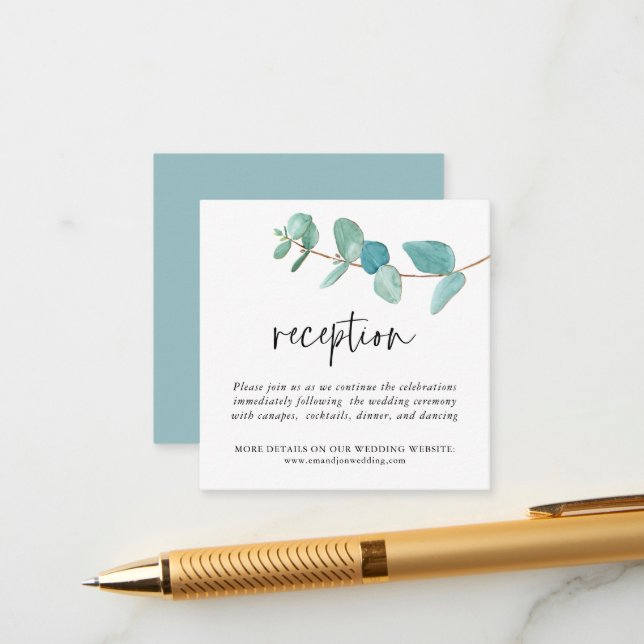 MINI SIZE Eucalyptus Wedding Reception Enclosure Card (Front/Back In Situ)