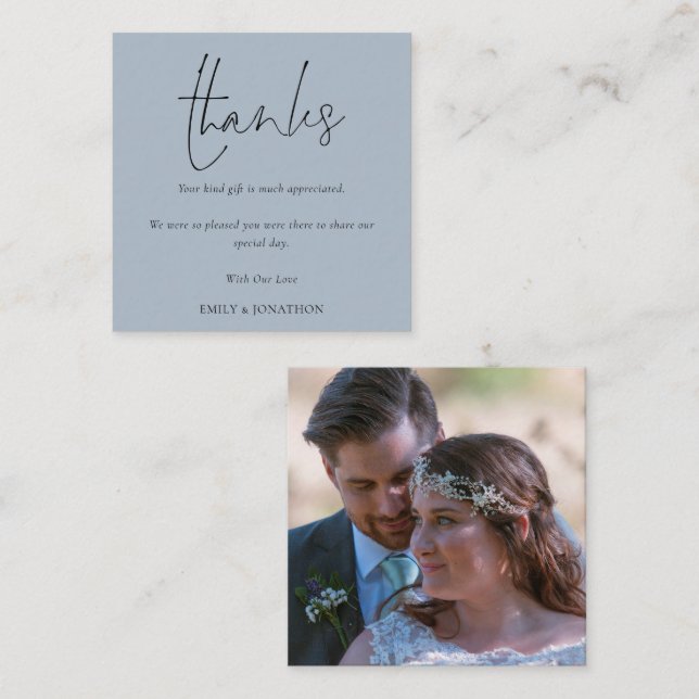 MINI SIZE | Script Photo Wedding Dusty Blue Thanks Card (Front/Back)