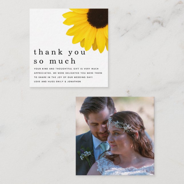 Mini Size | Sunflower Newlywed Photo Thank You Card (Front/Back)
