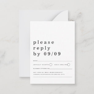MINI SIZE Typography Black White Wedding RSVP Card