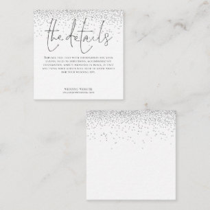 MINI SIZE Wedding Details Script Silver Glitter Enclosure Card