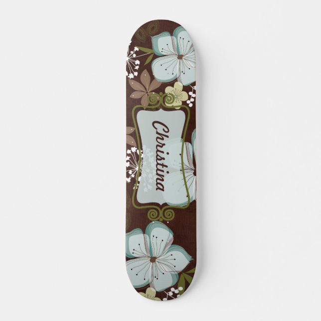 Mini Skateboard Hawaiian Blue Flowers (Front)