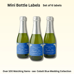 Mini Sparkling Wine Bottle Labels, Cobalt Blue Label