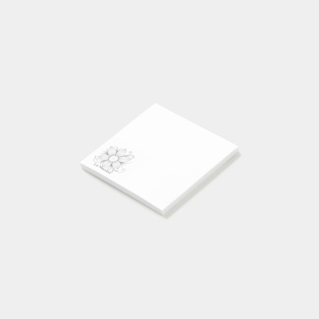 Mini square grayscale flower logo post-it notes (Angled)