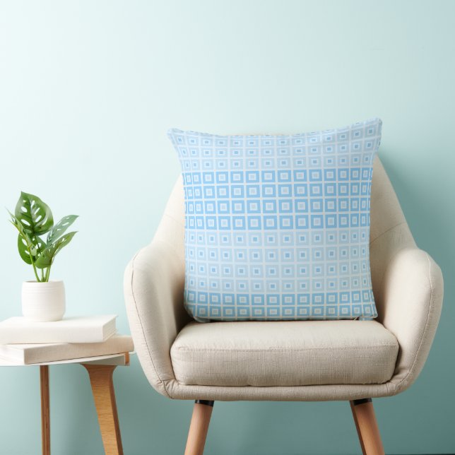 Mini Squares In Squares Baby Blue Throw Pillow (Chair)