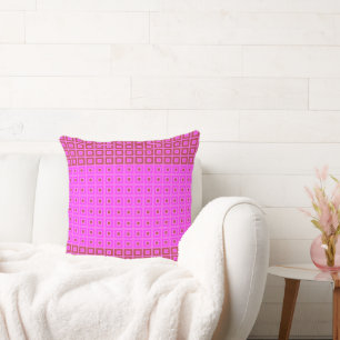 Mini Squares In Squares Black Red Hot Pink Throw Pillow