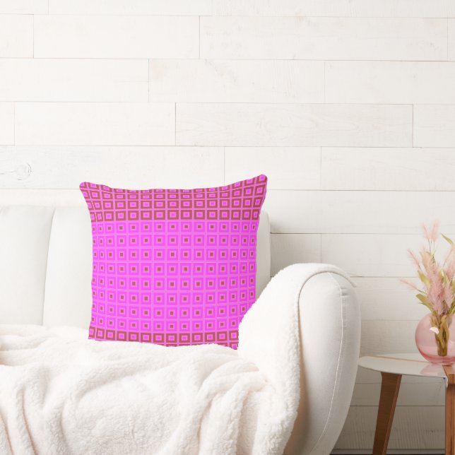 Mini Squares In Squares Black Red Hot Pink Throw Pillow (Couch)