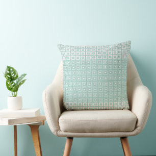 Mini Squares In Squares Duck Egg Green White Throw Pillow