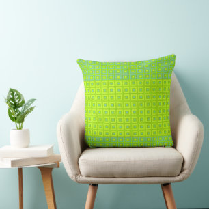 Mini Squares In Squares Lemon Lime Duck Egg Green Throw Pillow