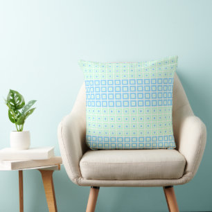 Mini Squares In Squares Pastel Blue Green Throw Pillow