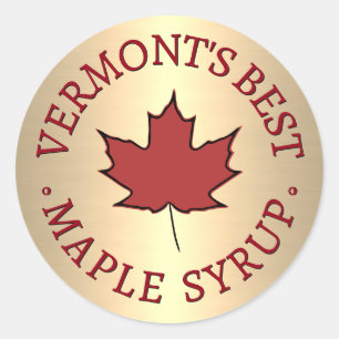 Mini State Name Red Leaf Maple Syrup Promotional   Classic Round Sticker