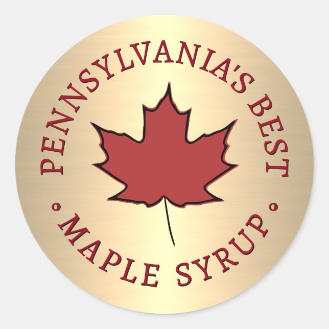Mini State Name Red Leaf Maple Syrup Promotional Classic Round Sticker (Front)