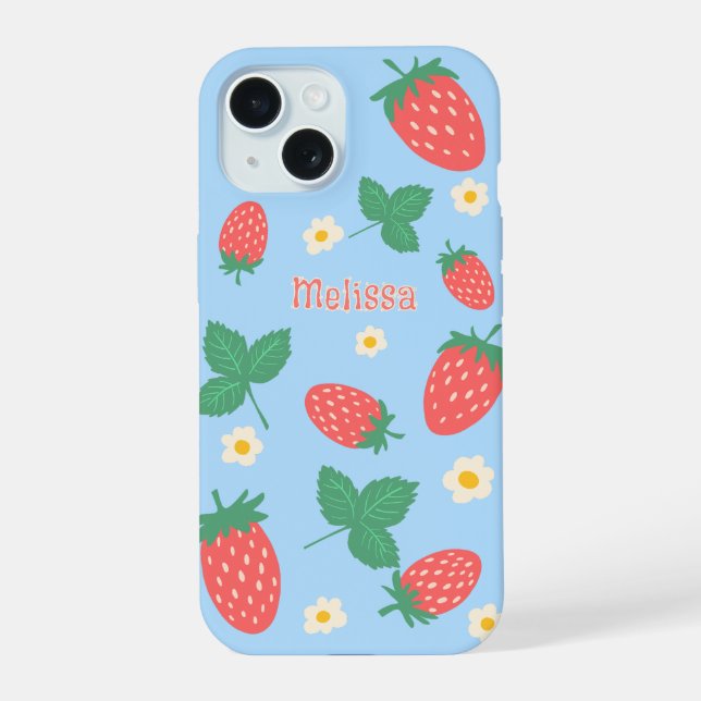 Mini Strawberry Blossom Personalized iPhone 15 Case (Back)