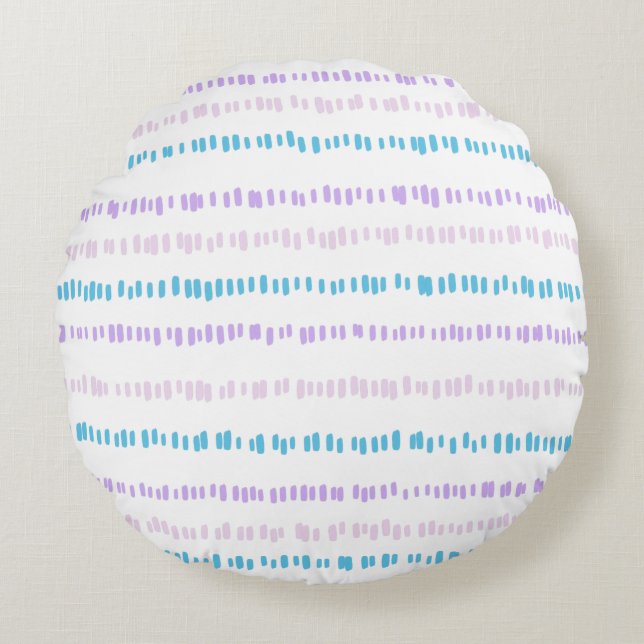 Mini Strokes Pattern Turquoise Purple Pink Round Pillow (Front)