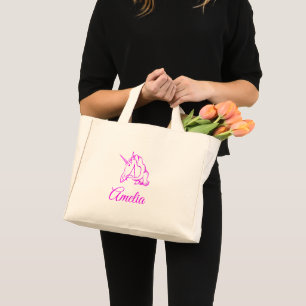 Mini Tote Bag Amelia or Your Name Pink Unicorn Cute Magical