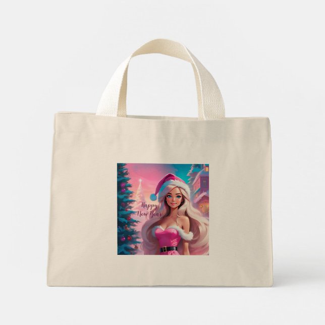 Mini Tote Bag Belle fille de Noël rose 01 (Dos)