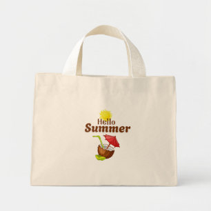 Mini Tote Bag Bonjour Été Soleil Jaune Noix de Coco Parapluie Ro