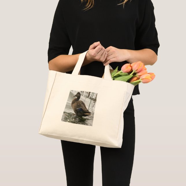 Mini Tote Bag Canard gris sur la nuit du lac (Devant (produit))