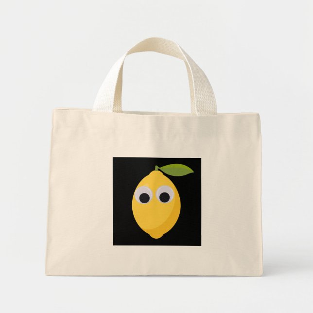 Mini Tote Bag Caractère de citron, fruit doux aux yeux de googne (Devant)