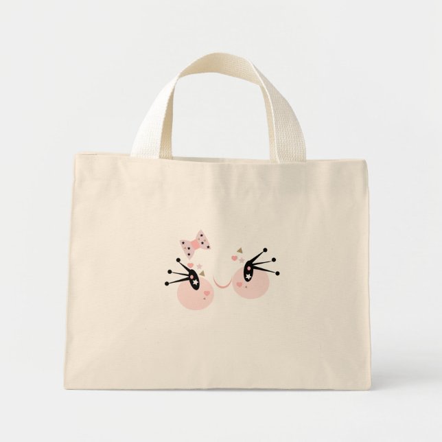 Mini Tote Bag Caractère fille mignonne rose visage souriant (Devant)