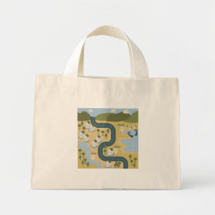 Mini Tote Bag Caricature élégante paysage carte de voyage