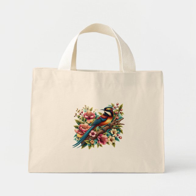 Mini Tote Bag Charming Colorful Bird and Flower (Devant)