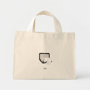 Mini Tote Bag Chat Blanc Dormir Sur Un Ordinateur Portable Minus