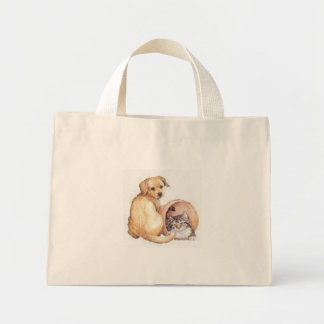 Mini Tote Bag chien et chat dans un panier