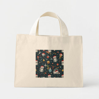 Mini Tote Bag Christmas Pattern Cats