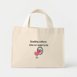 Mini Tote Bag Citation de miroir à cœur rose de lecture