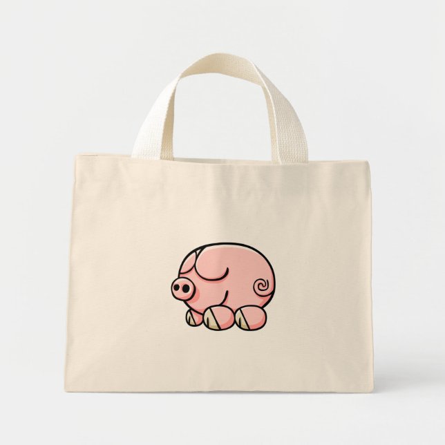 Mini Tote Bag Cochon de caricature (Devant)