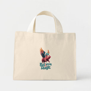 Mini Tote Bag Cochon mignon avec ailes colorées   Croire en la m