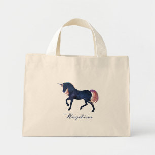 Mini Tote Bag Cute Girly Customisé Céleste Marine bleu Unicorne
