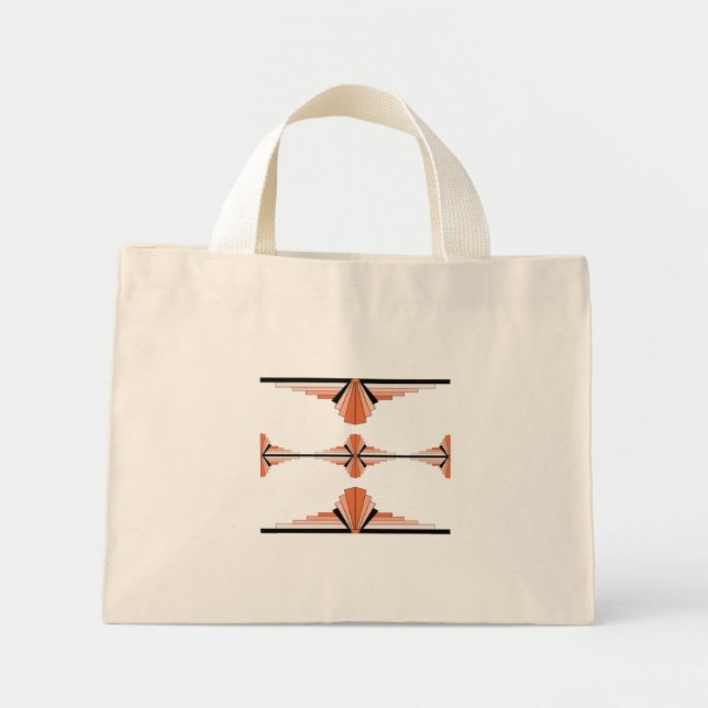 Mini Tote Bag Éléments Art déco en orange pastel (Devant)