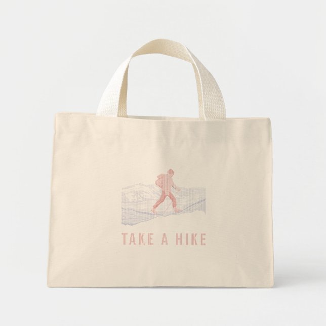 Mini Tote Bag Faites une randonnée en bleu et rouge (Devant)