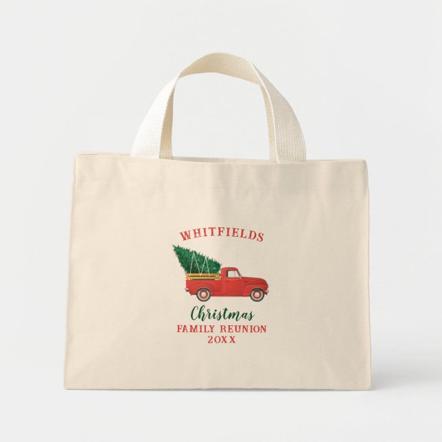 Mini Tote Bag Famille Réunion Personnalisée Noël Fête Rouge Truc (Devant)