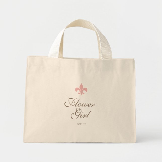 Mini Tote Bag Fleur de Lis rose Fleur Nom de la fille (Devant)