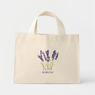 Mini Tote Bag Fleurs de lavande à l'aquarelle florale violette