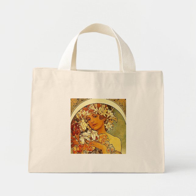 Mini Tote Bag fleurs mucha (Devant)