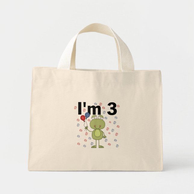 Mini Tote Bag Grenouille avec ballons 3e anniversaire (Devant)