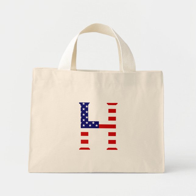 Mini Tote Bag H Monogramme superposé sur le drapeau américain tc (Devant)
