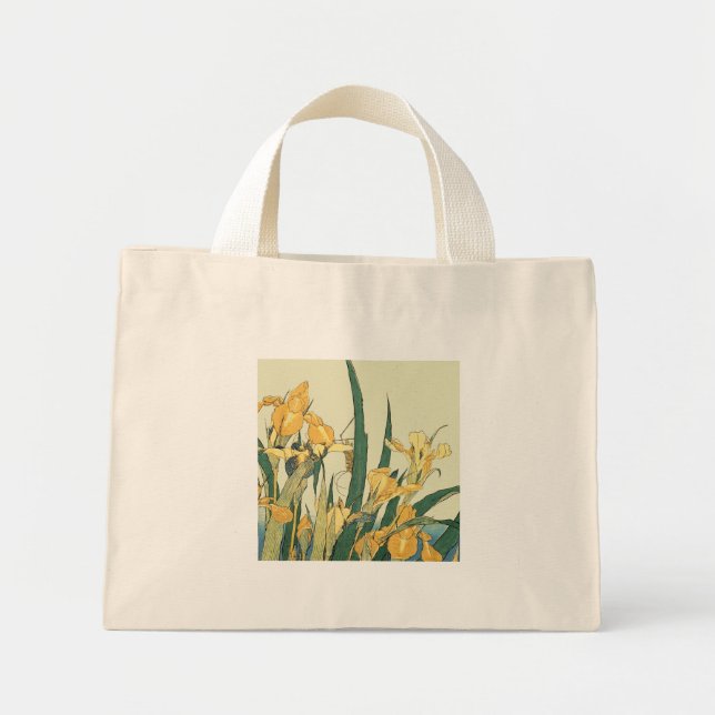 Mini Tote Bag Hokusai grasshopper et iris art japonais (Devant)