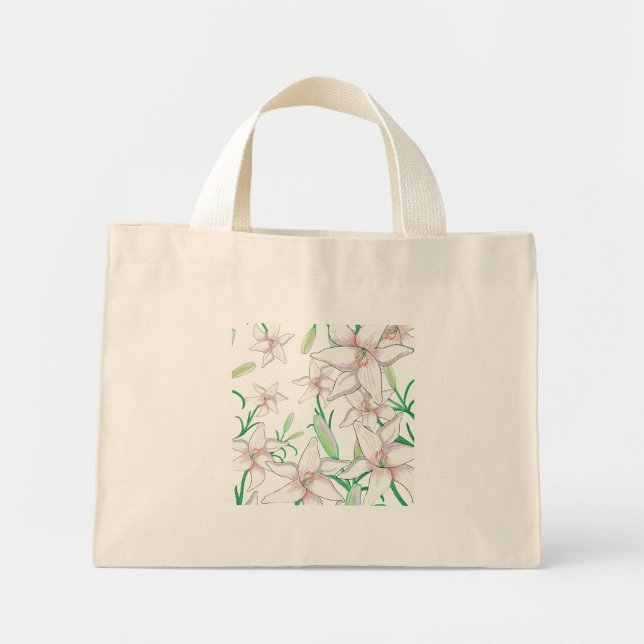 Mini Tote Bag Illustration de lys blancs    (Devant)