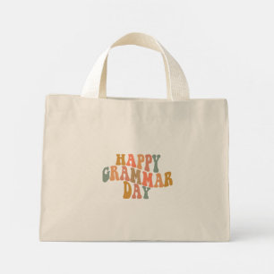 Mini Tote Bag Joyeux Jour de la Grammaire Rétro Wavy