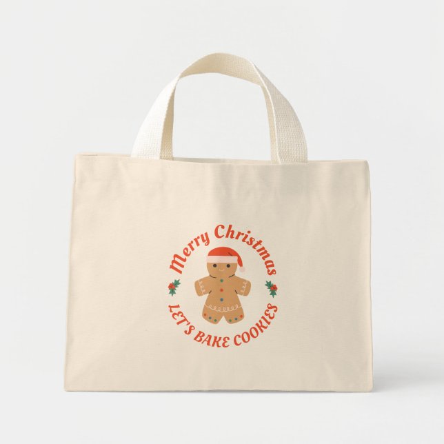 Mini Tote Bag Joyeux Noël Faisons cuire des cookies (Devant)