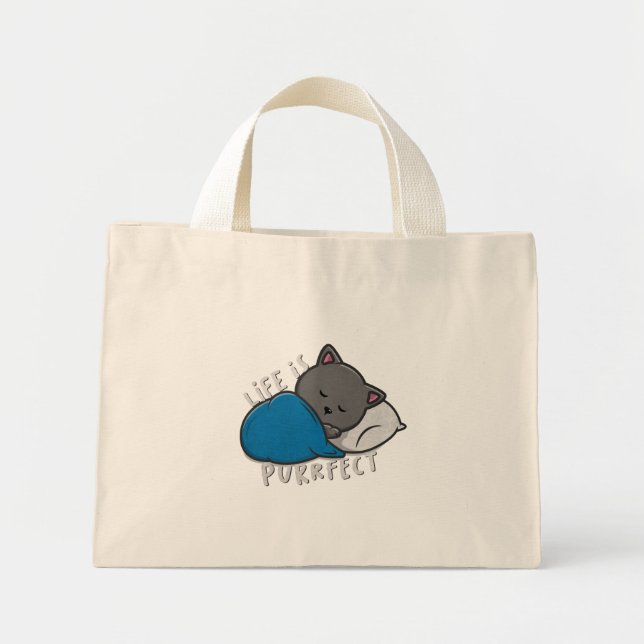 Mini Tote Bag La vie est parfaite - Chat couché (Devant)
