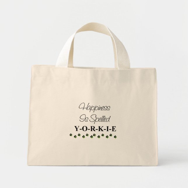Mini Tote Bag Le bonheur est épelé Yorkie Bag (Devant)