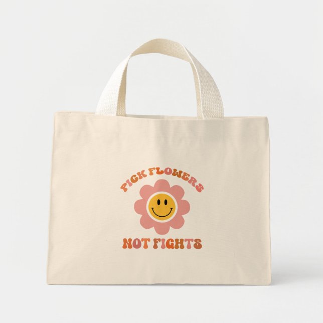 Mini Tote Bag Les Fleurs Ne Se Battent Pas. Boho Daisy (Devant)