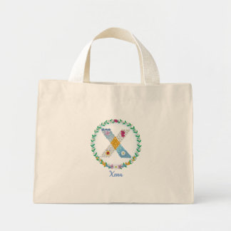 Mini Tote Bag Lettres de fleurs Initiale "X" avec nom personnali