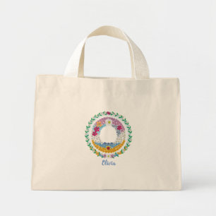 Mini Tote Bag Lettres de fleurs "O" initiales avec nom personnal